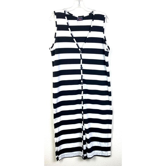 Jantzen Women's Knit Coverup Size M Black White Button Up Slits Swim Beach - Picture 1 of 6